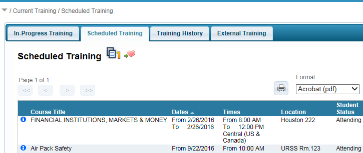 Scheduled Training - For Student
