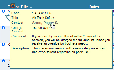 Scheduled Training - Tooltip