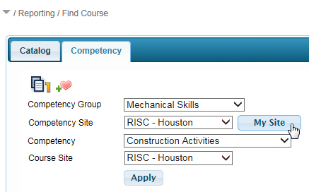 Find Course by Competency - Competency SIte Name