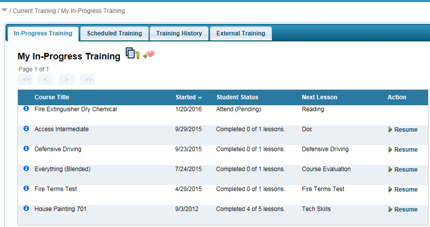 In-Progress Training Grid