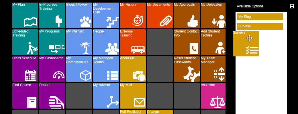 Editing Learner Menu - Dragging from Available Options to Menu