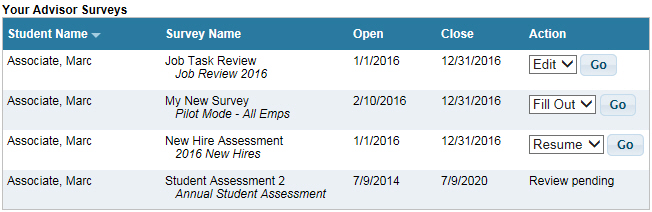 My Advisor - Your Advisor Surveys